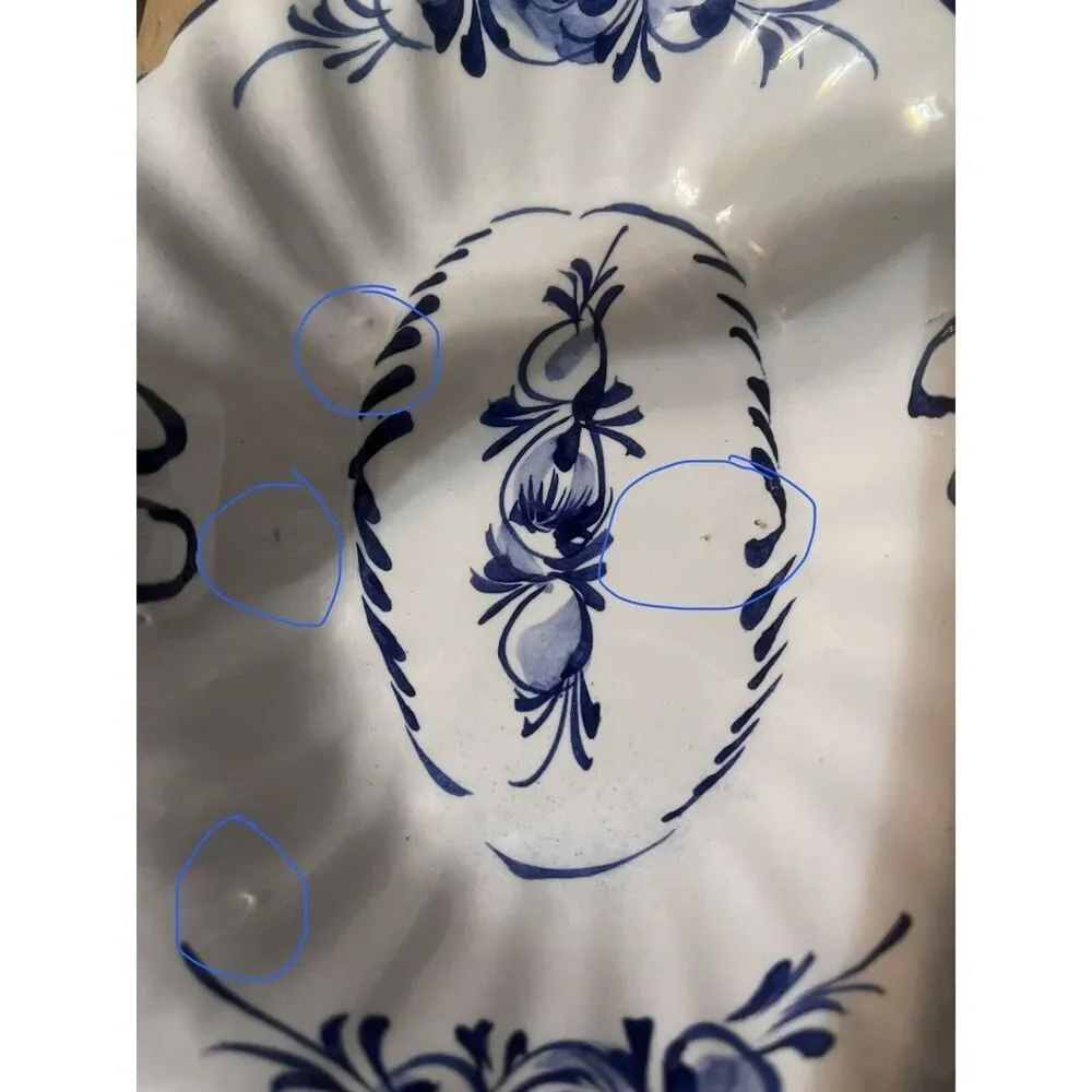 Blue White Hand Painted Ceramic Basket R.C.& Cal Da Juncal Porto De Mos Portugal